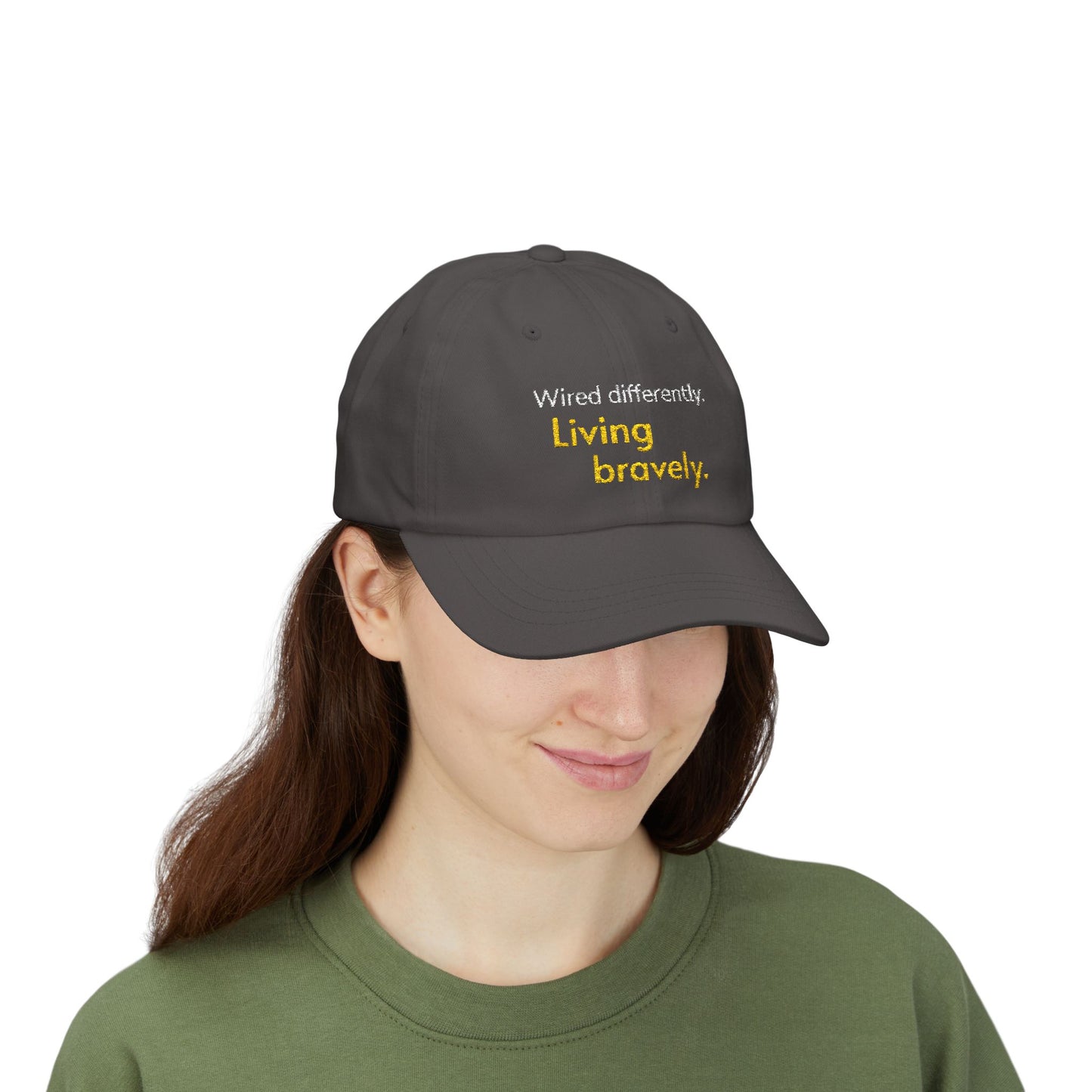 "Wired Differently. Living Bravely." — Embroidered Neurodivergent Cap | Unstructured Dad Hat · ADHD & Autism | Neubrave