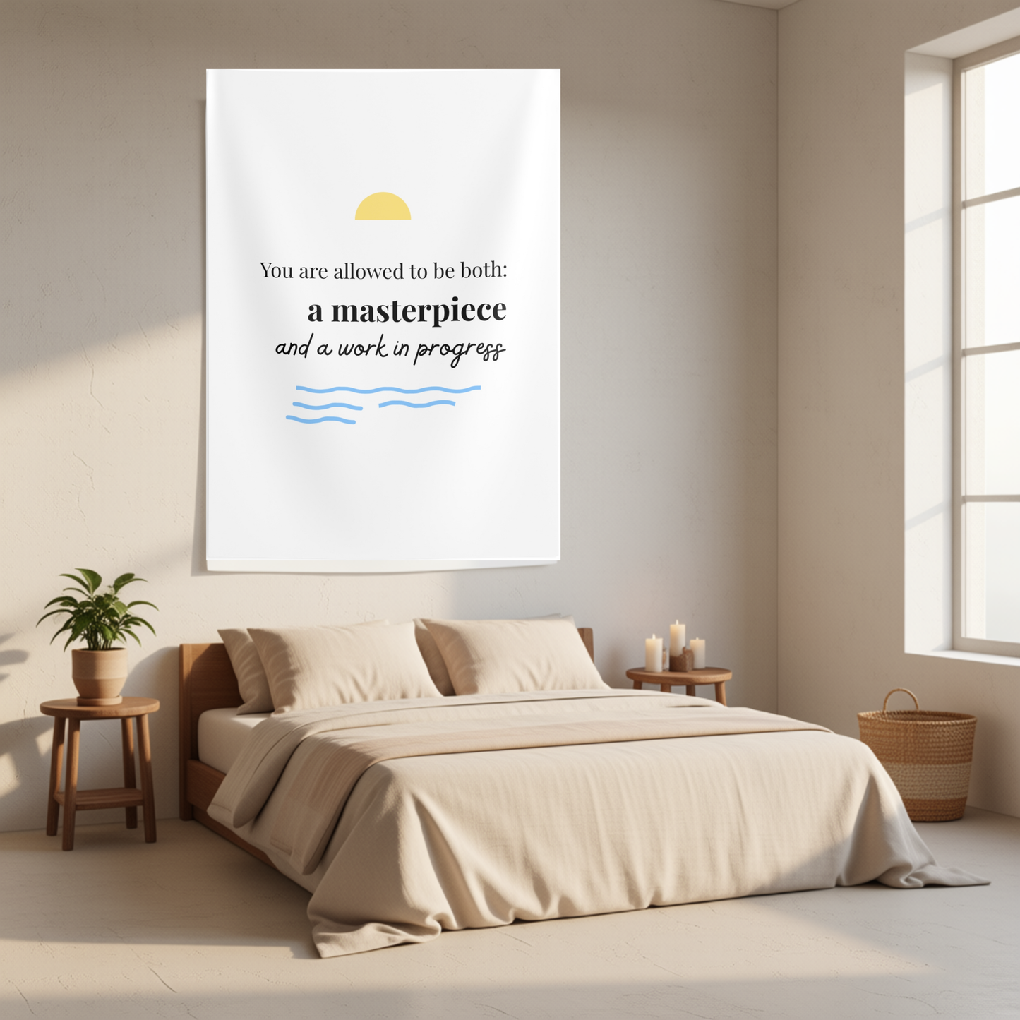 Indoor Wall Tapestry "You Are Allowed to Be Both" | Self-Compassion Quote Art | Calming Bedroom Decor | Neubrave