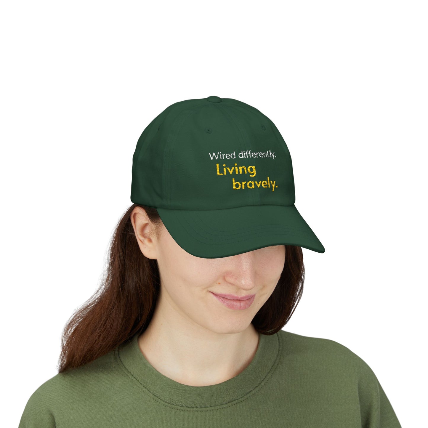 "Wired Differently. Living Bravely." — Embroidered Neurodivergent Cap | Unstructured Dad Hat · ADHD & Autism | Neubrave