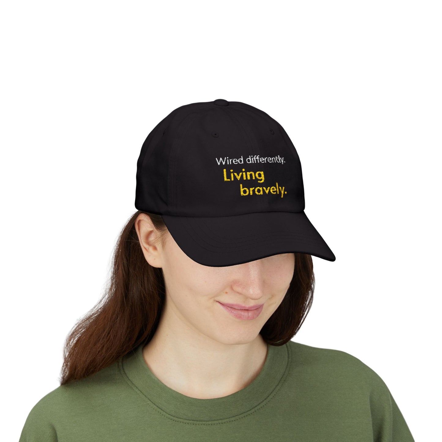 "Wired Differently. Living Bravely." — Embroidered Neurodivergent Cap | Unstructured Dad Hat · ADHD & Autism | Neubrave